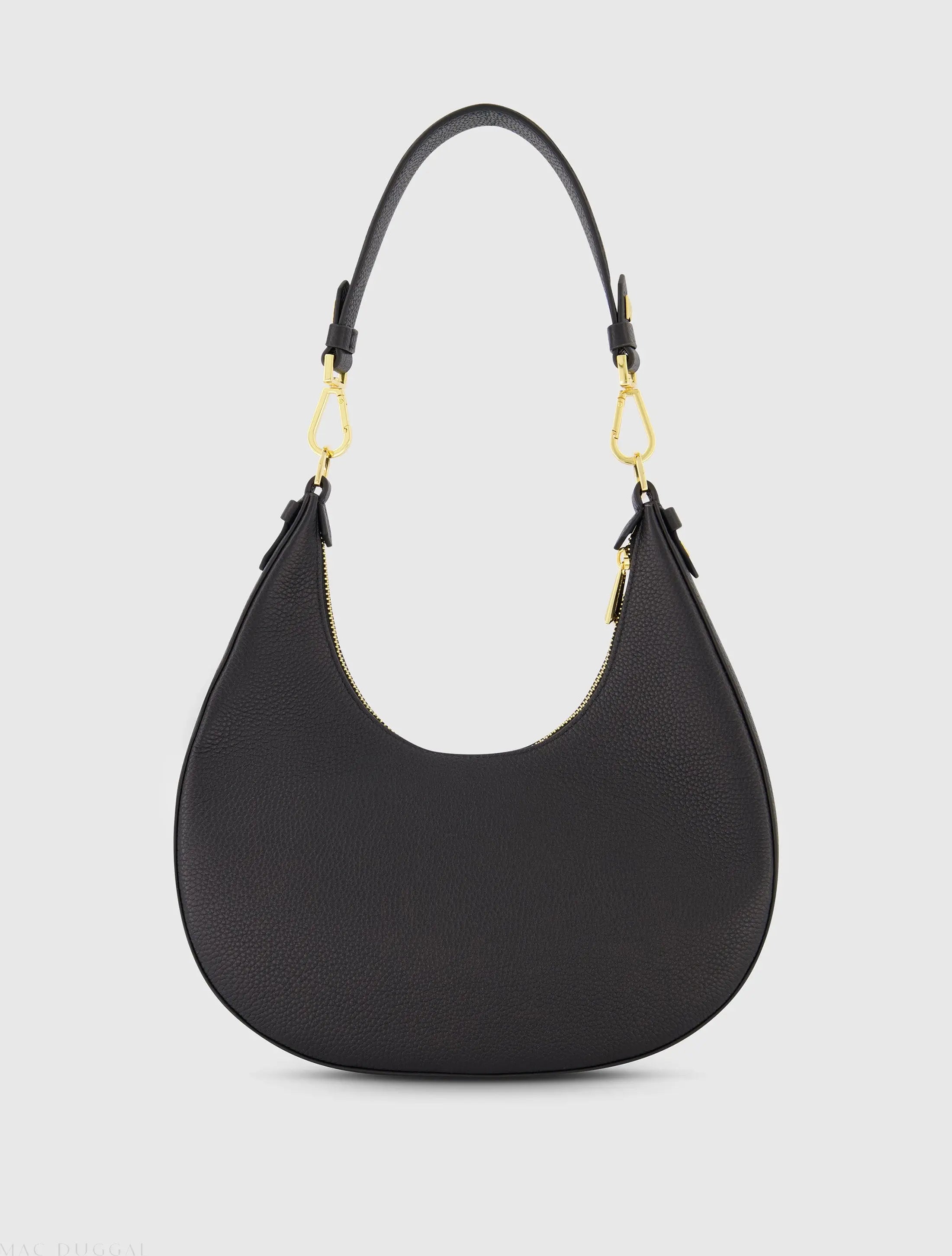 Black Grain Leather Hobo Bag With Gold Hardware - Mac Duggal