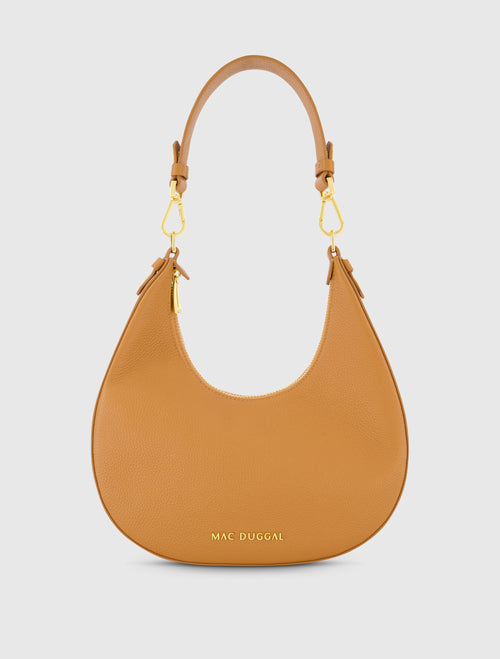 Grain Leather Hobo Bag With Gold Hardware