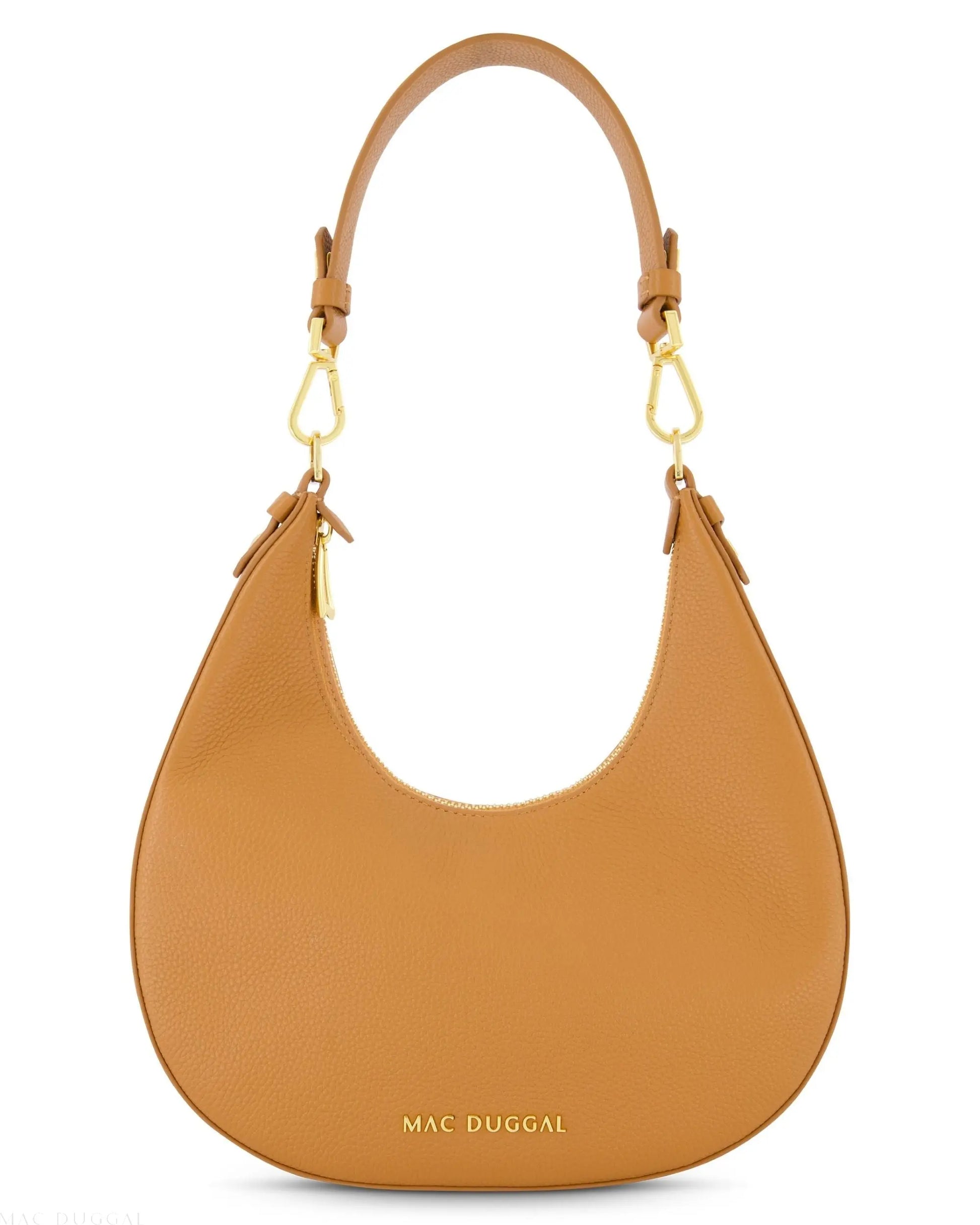Grain Leather Hobo Bag With Gold Hardware - Mac Duggal