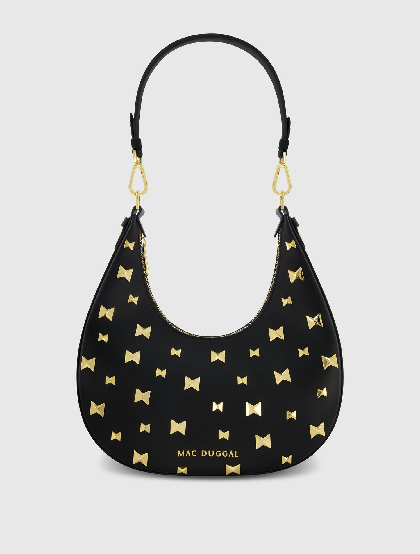 Bolsa Hobo de Couro com Ferragens Douradas