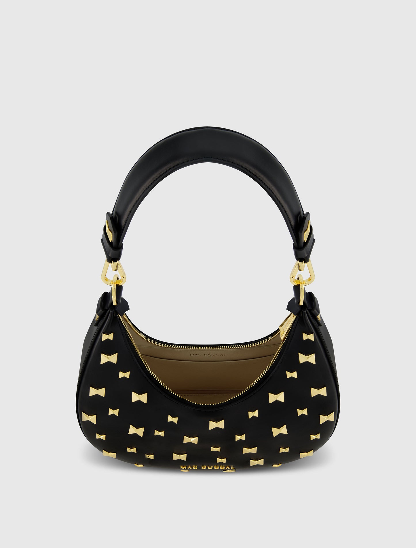 Bolso hobo de cuero con herrajes dorados