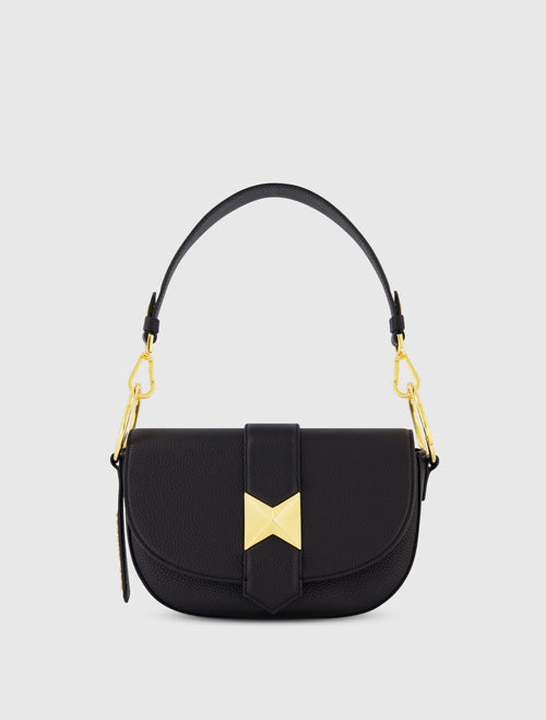 Grain Leather Saddle Bag With Gold Hardware