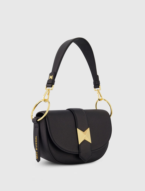 Grain Leather Saddle Bag With Gold Hardware