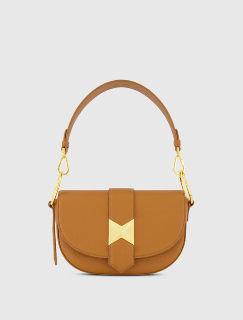 Grain Leather Saddle Bag With Gold Hardware