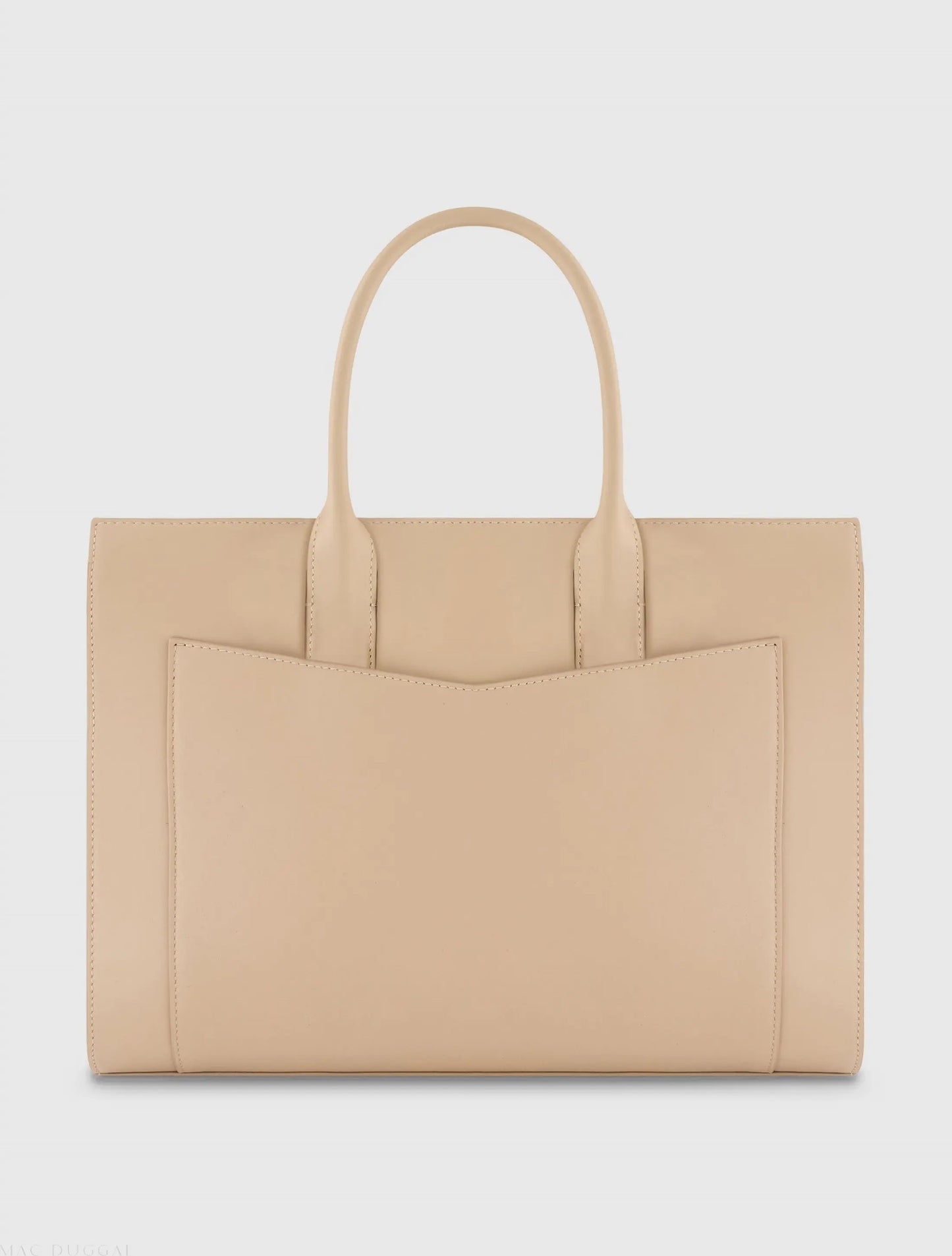 Beige Large Leather Briefcase Bag With Gold Hardware - Mac Duggal