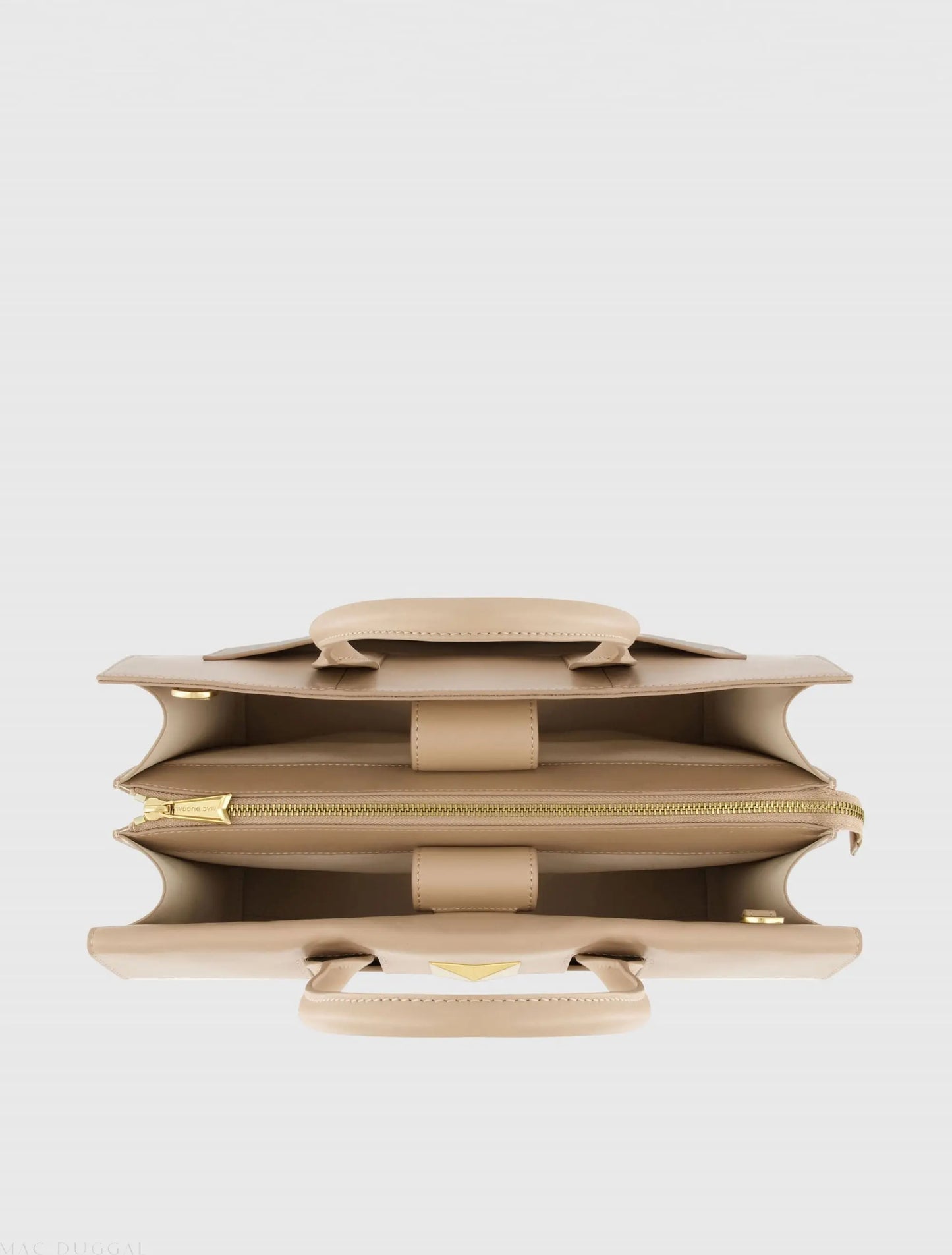 Beige Large Leather Briefcase Bag With Gold Hardware - Mac Duggal