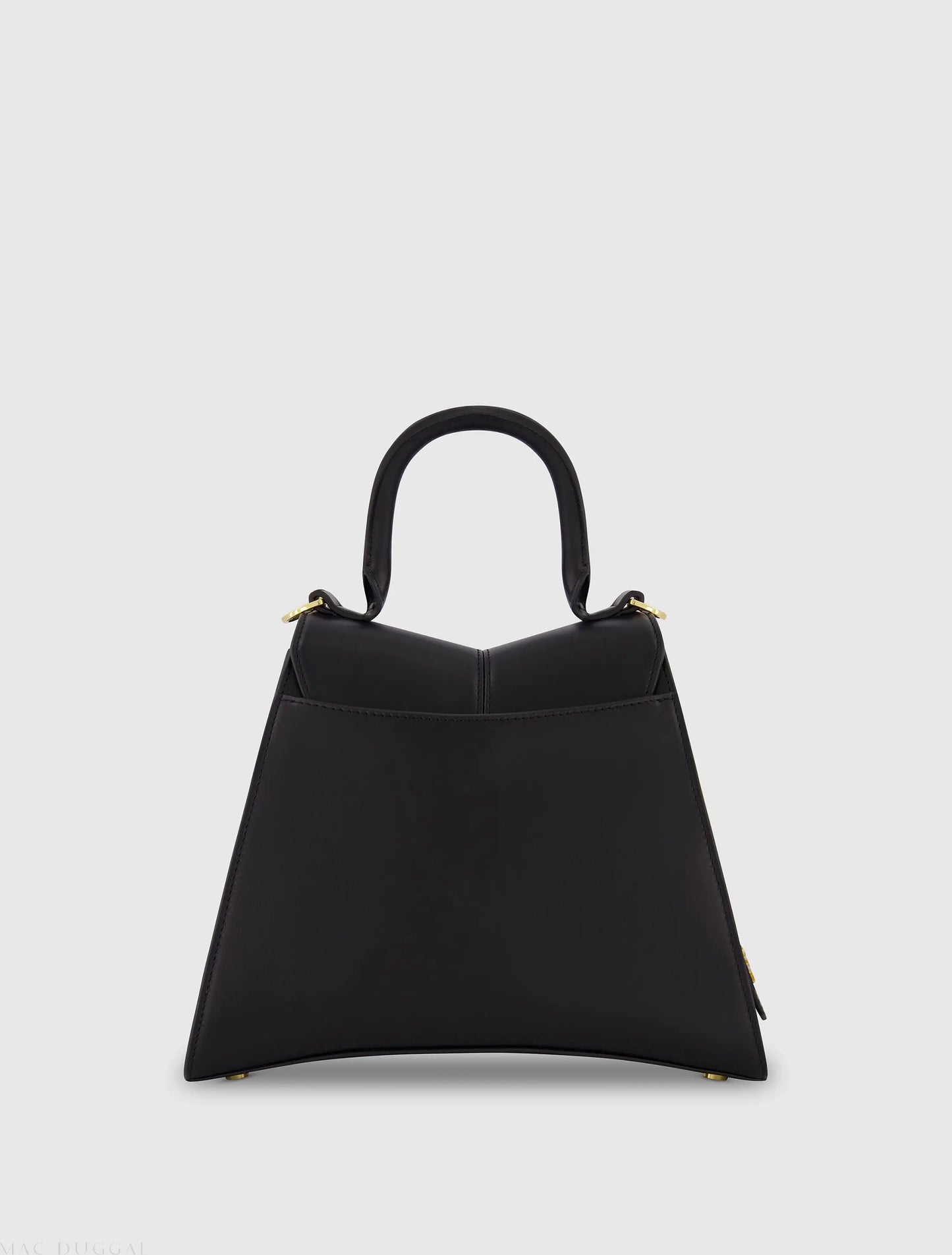 Medium Angular Black Leather Handbag With Gold Hardware - Mac Duggal