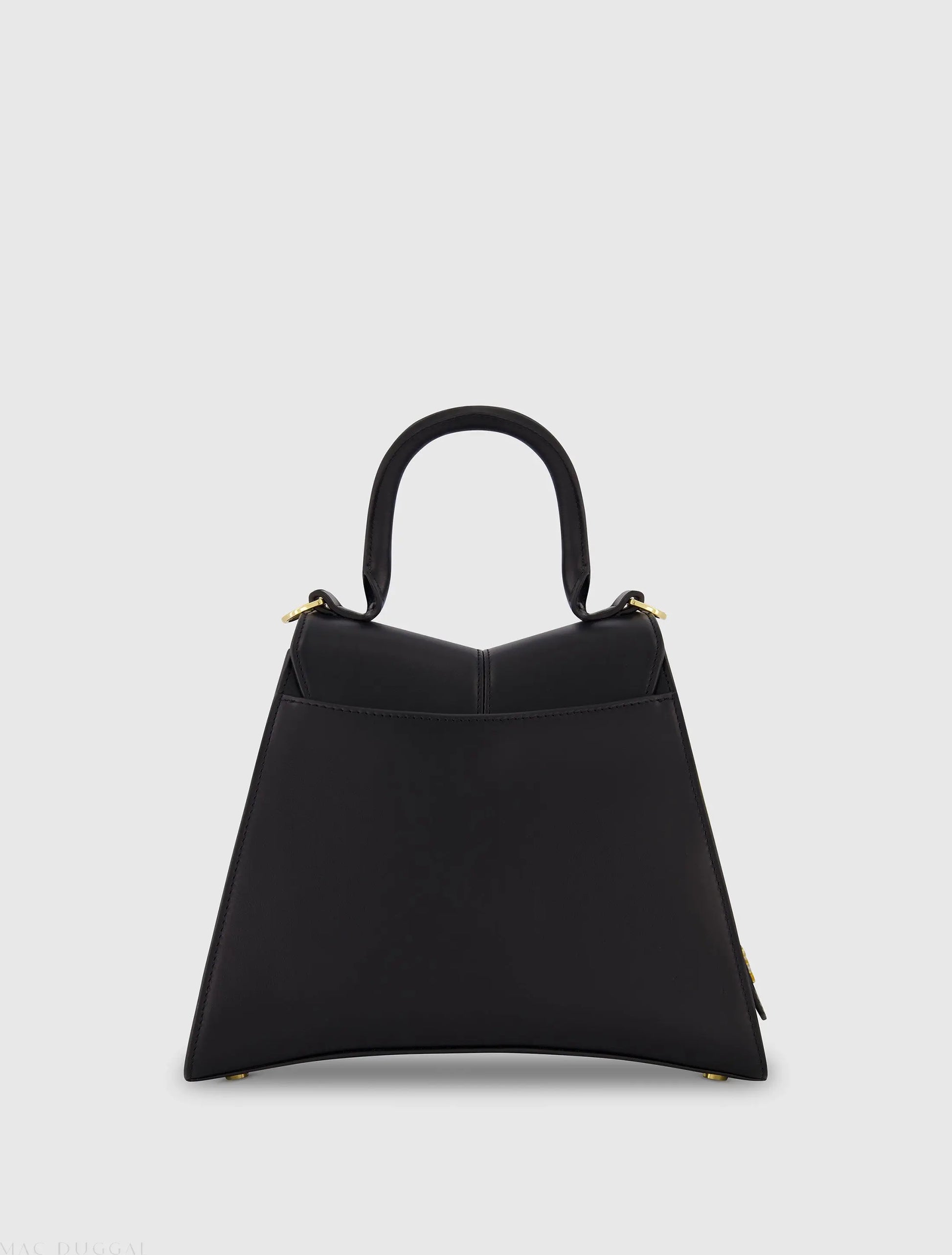 Medium Angular Black Leather Handbag With Gold Hardware - Mac Duggal