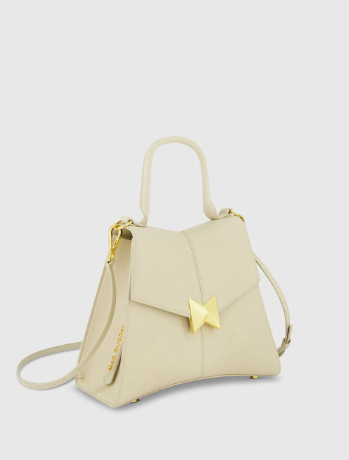 Medium Angular Ecru Leather Handbag With Gold Hardware