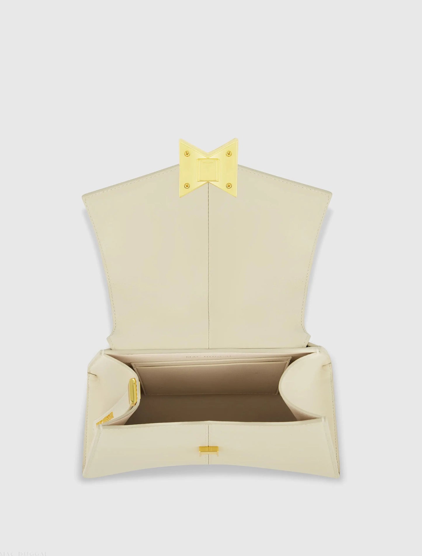 White Medium Angular Leather Handbag With Gold Hardware - Mac Duggal
