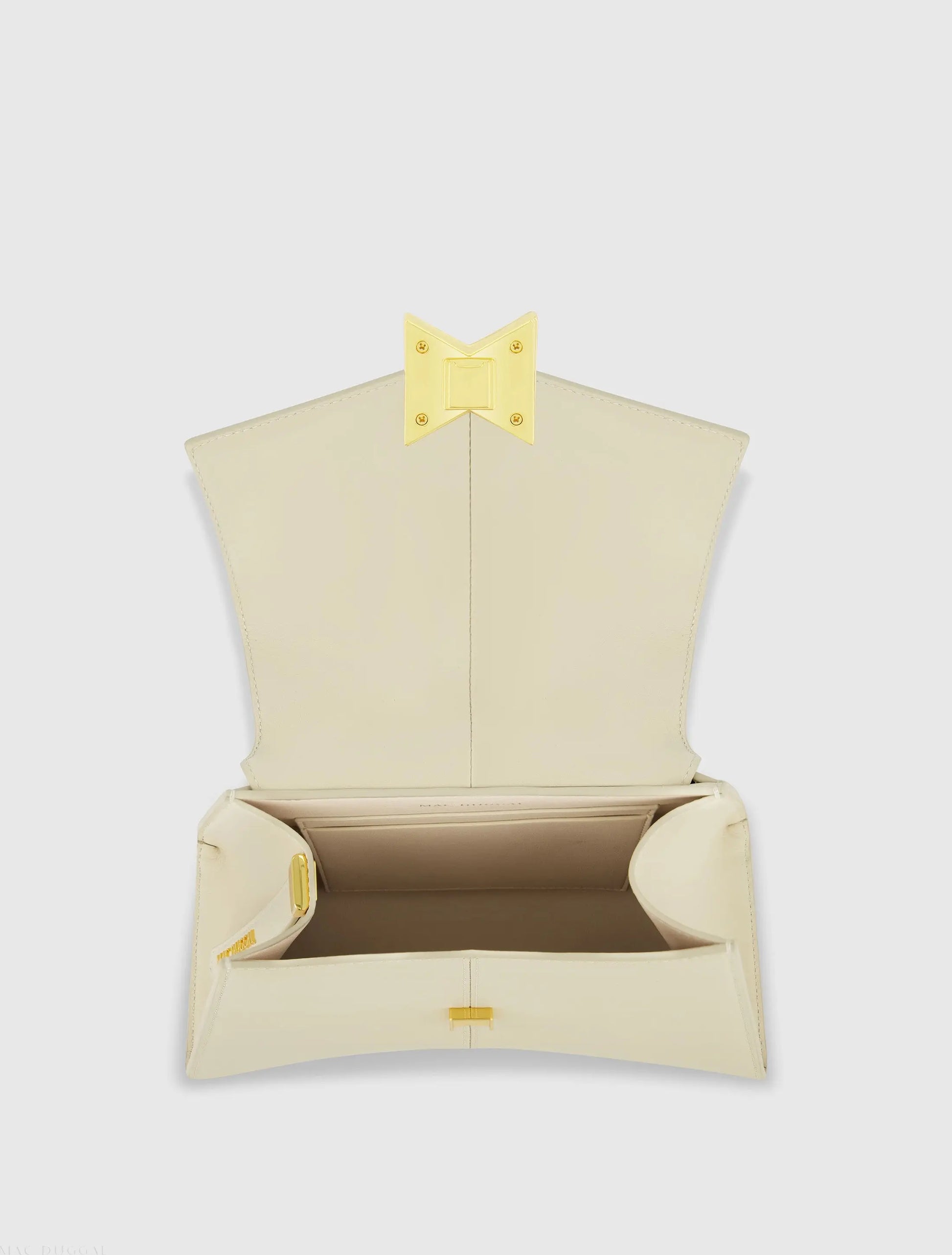 White Medium Angular Leather Handbag With Gold Hardware - Mac Duggal