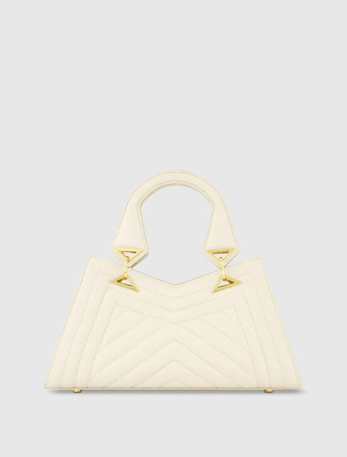 White Quilted Napa Leather Angular Handbag - Mac Duggal