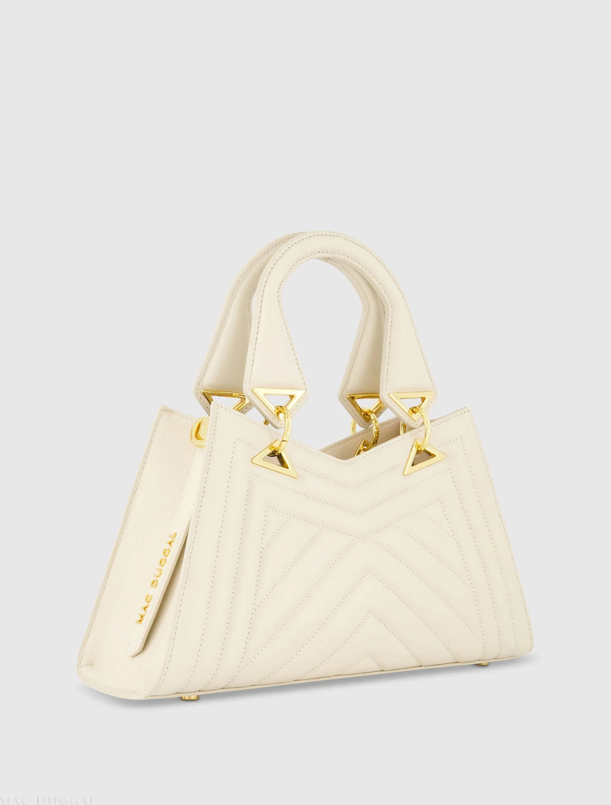 White Quilted Napa Leather Angular Handbag - Mac Duggal
