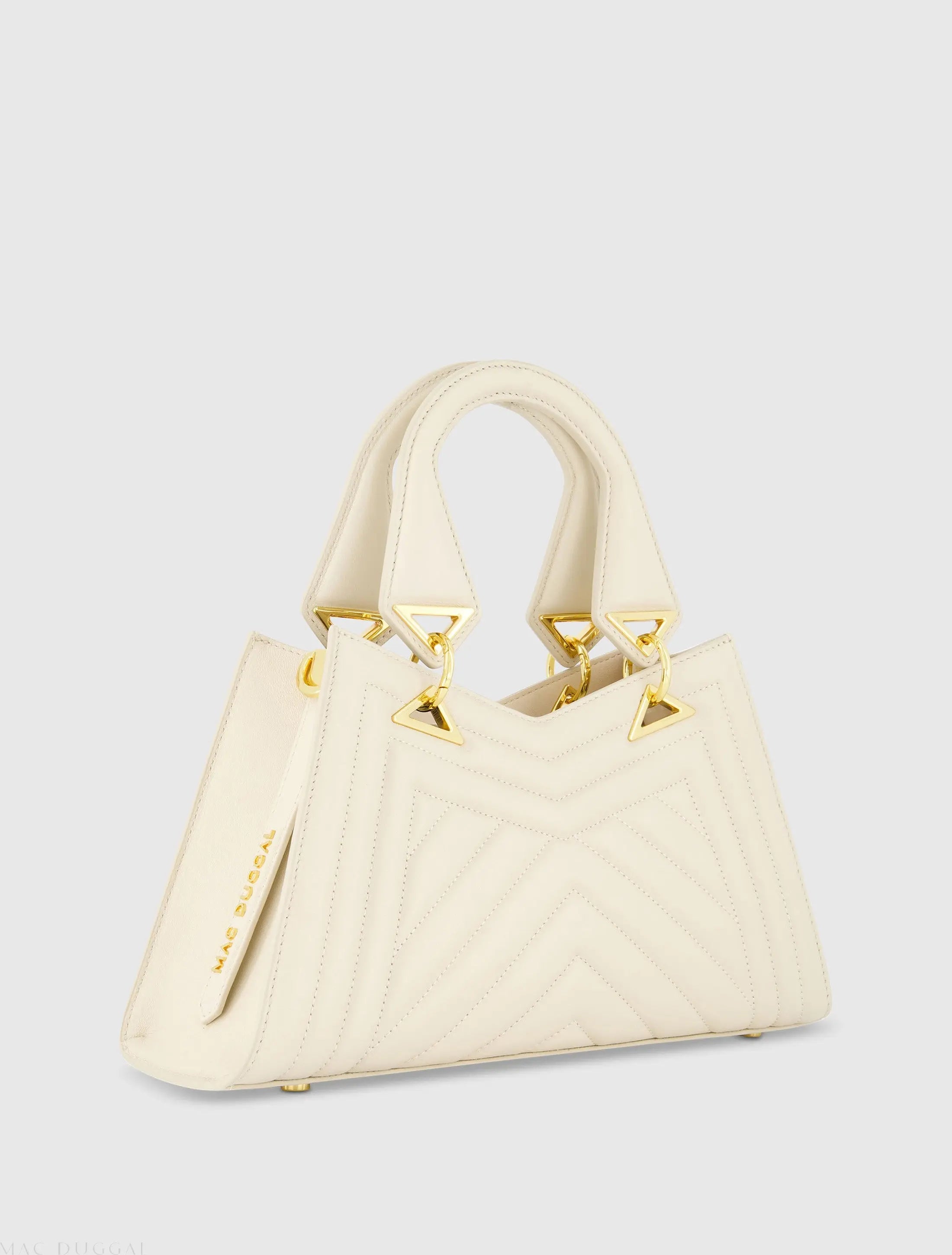 White Quilted Napa Leather Angular Handbag - Mac Duggal