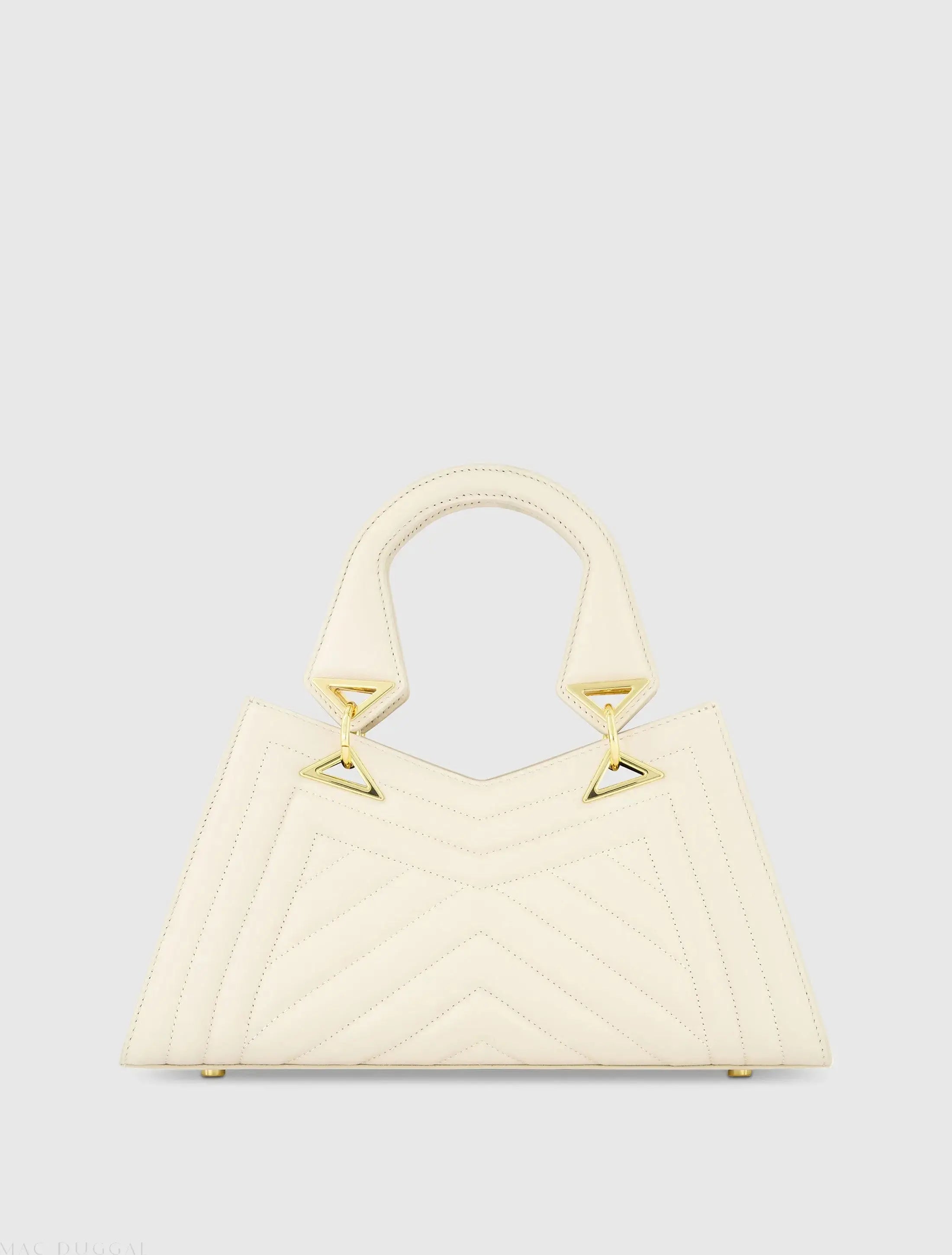 White Quilted Napa Leather Angular Handbag - Mac Duggal
