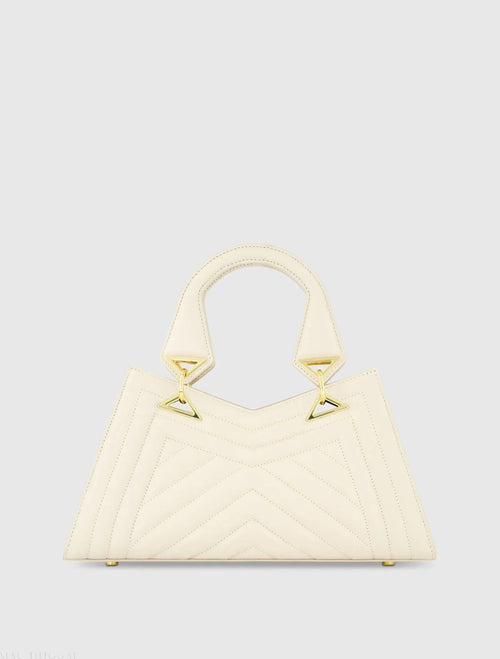 White Quilted Napa Leather Angular Handbag - Mac Duggal