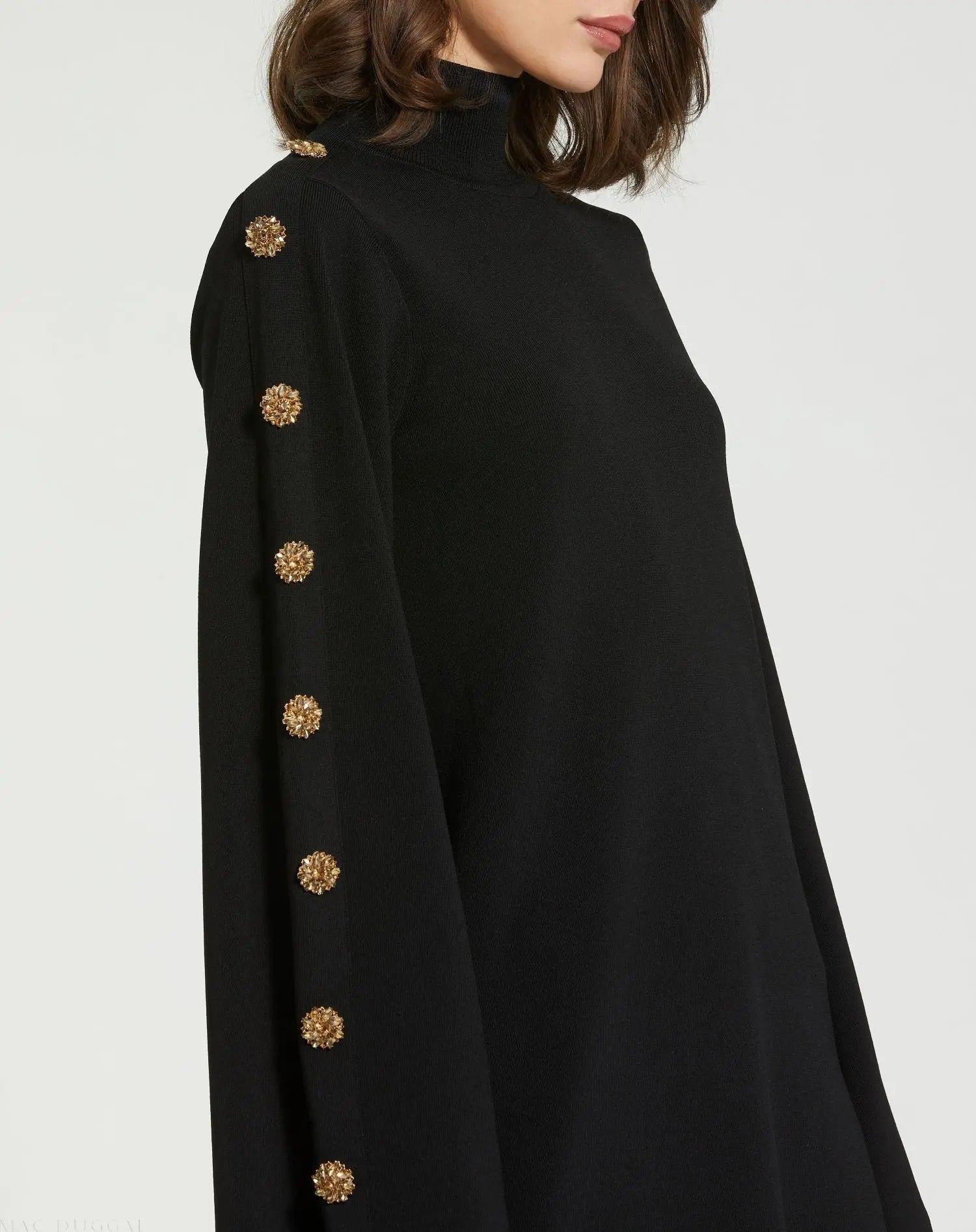 Black Long Sleeve Mini Knit Dress With Sleeve Detail - Mac Duggal