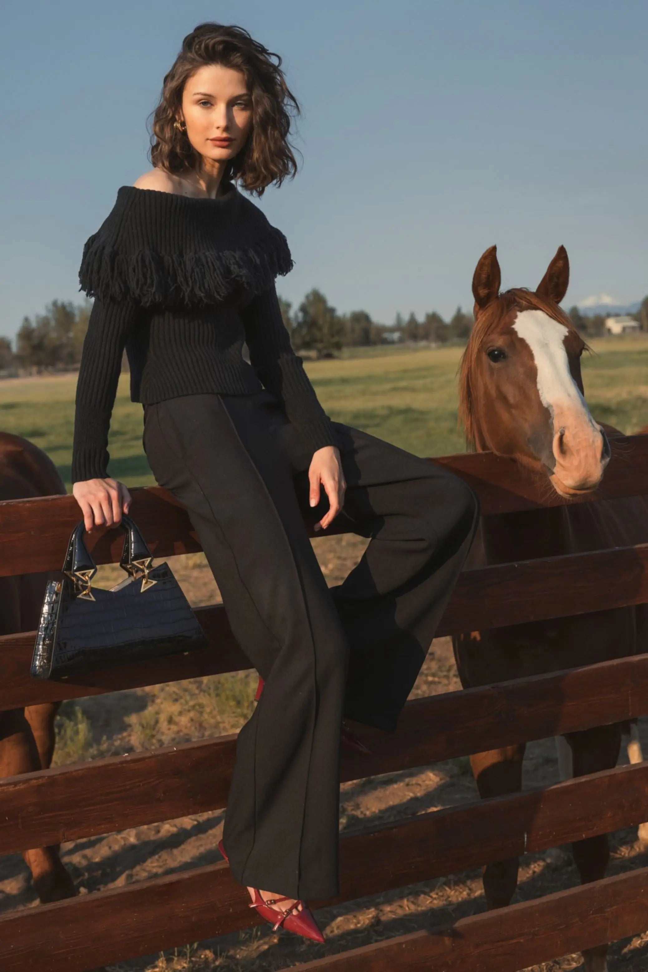 Off The Shoulder Fringe Knit Sweater - FINAL SALE - Mac Duggal