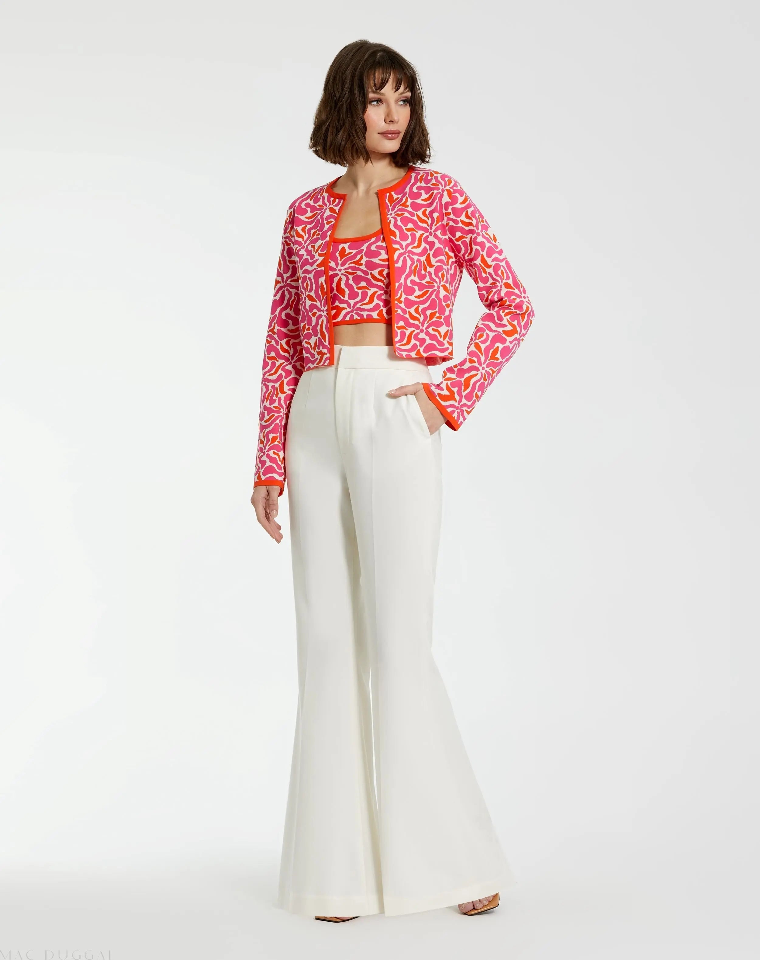 Multicolor Long Sleeve Knit Floral Cardigan - Mac Duggal