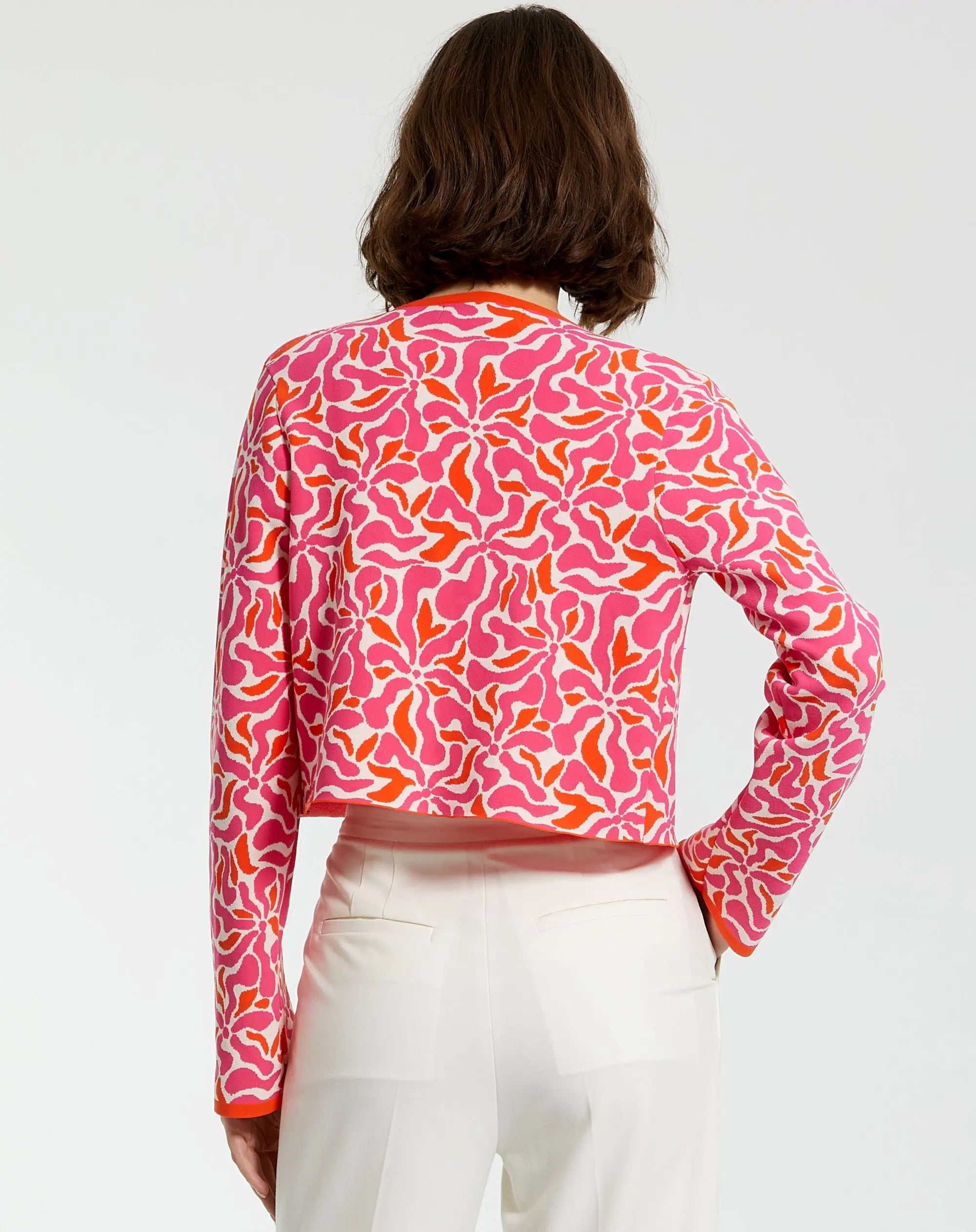 Multicolor Long Sleeve Knit Floral Cardigan - Mac Duggal