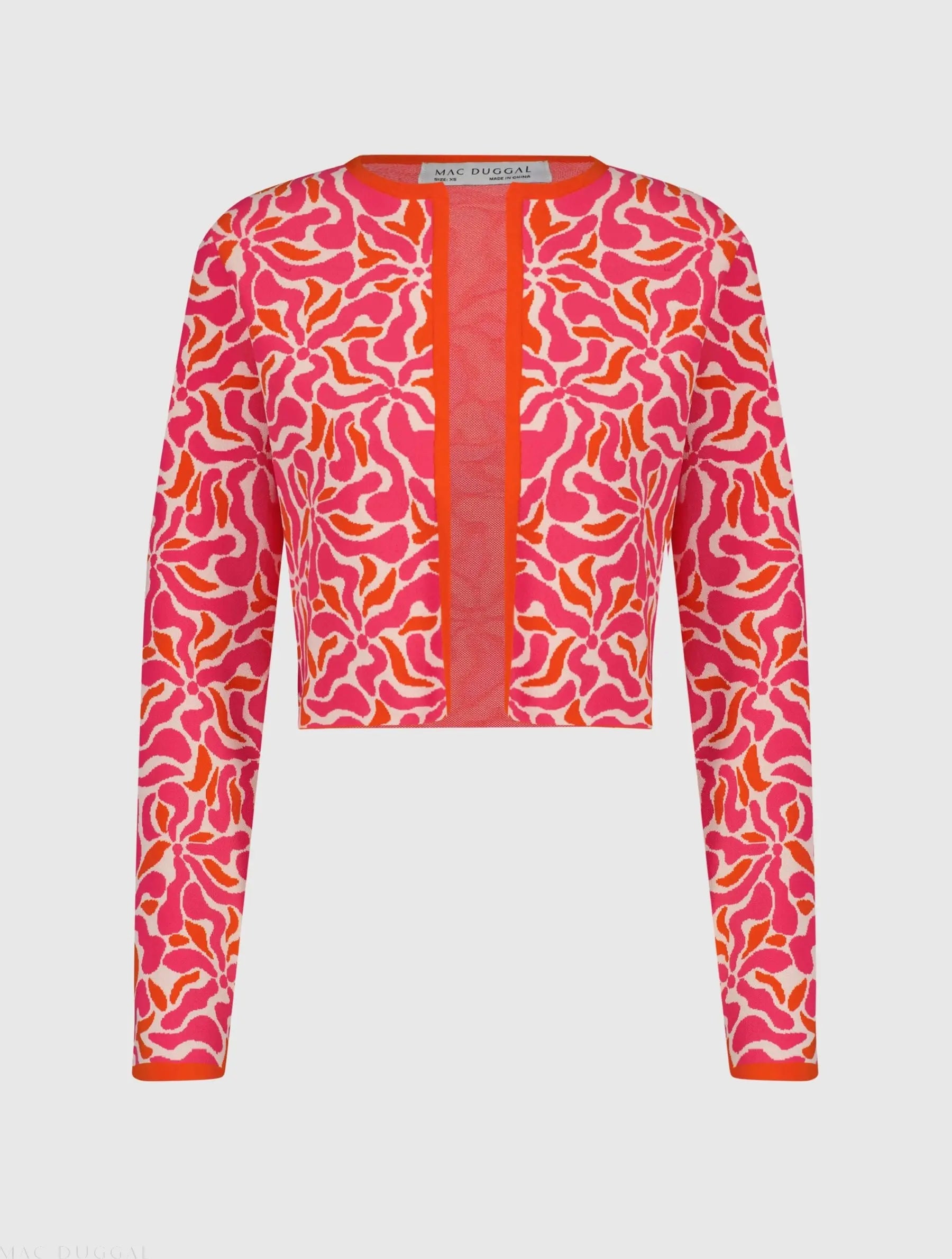 Multicolor Long Sleeve Knit Floral Cardigan - Mac Duggal