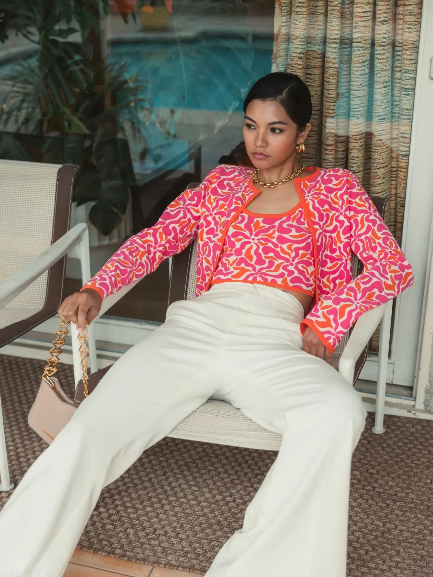 Multicolor Long Sleeve Knit Floral Cardigan - Mac Duggal