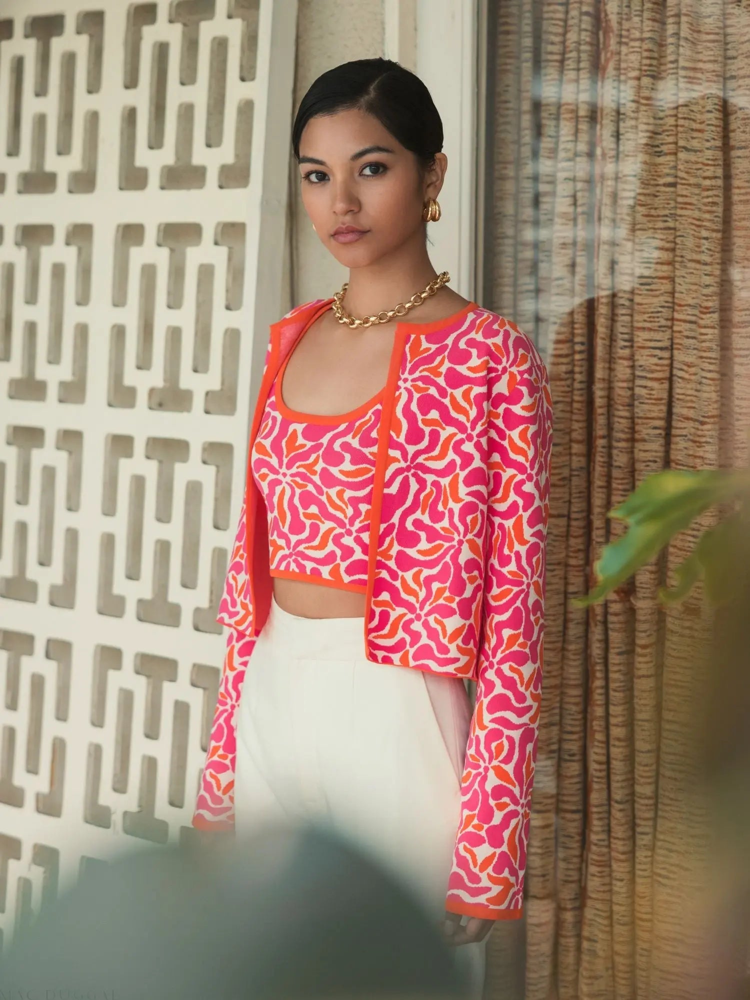 Multicolor Long Sleeve Knit Floral Cardigan - Mac Duggal