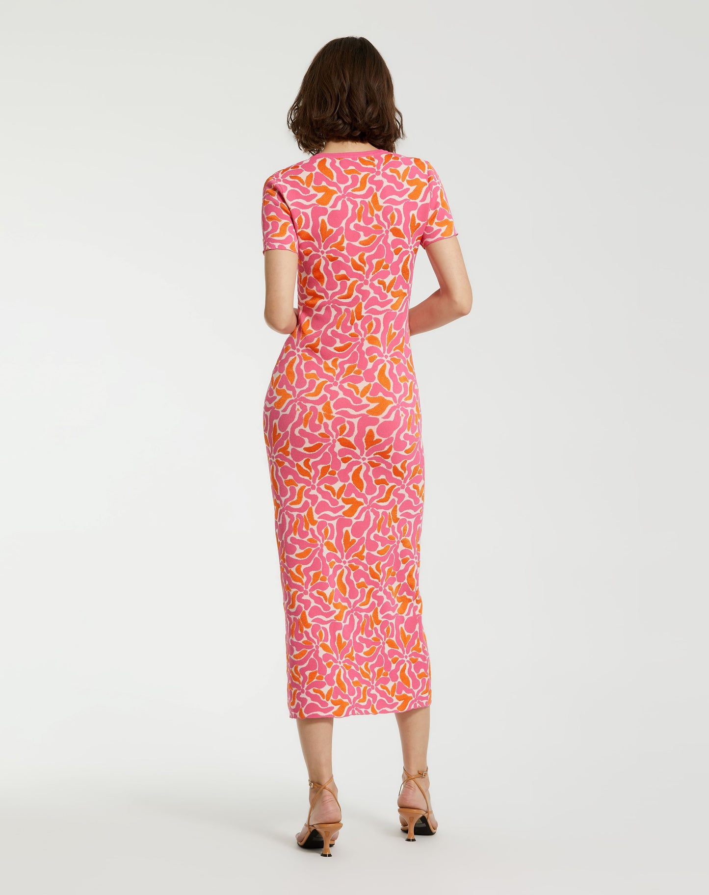 Short Sleeve Scoop Neck Floral Knit Maxi Dress