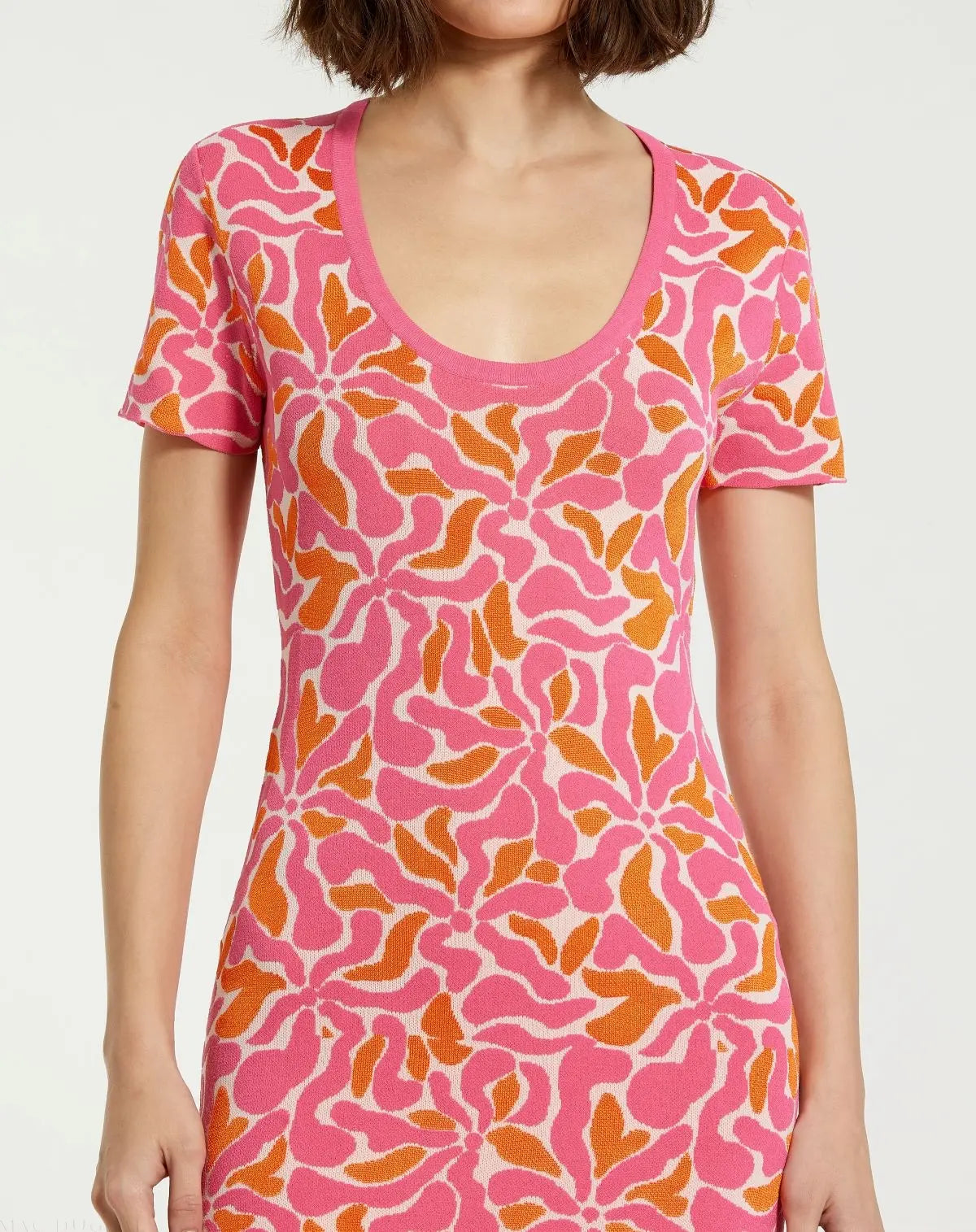 Short Sleeve Scoop Neck Floral Knit Maxi Dress - FINAL SALE - Mac Duggal