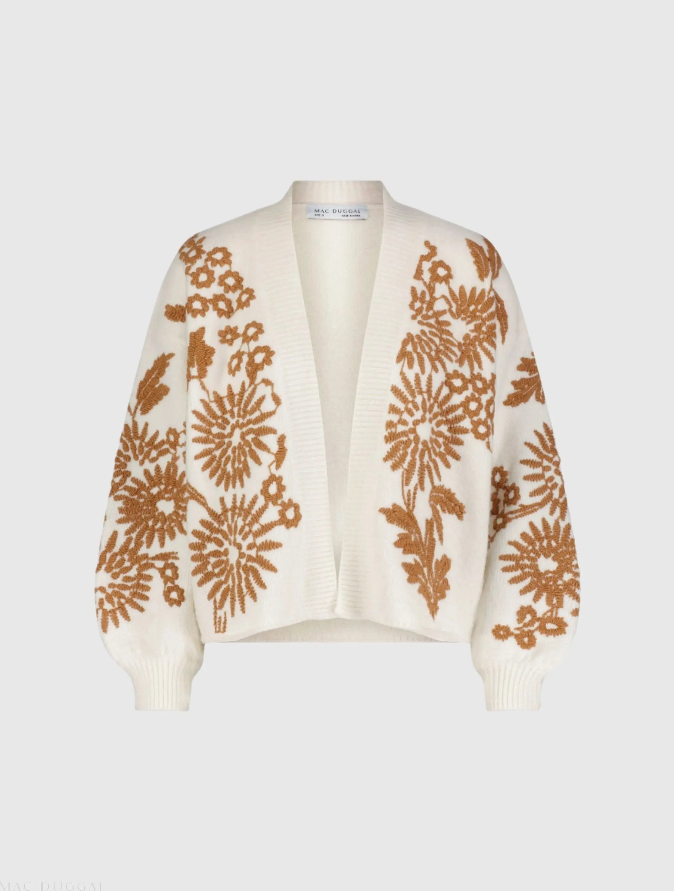Cropped Knit Cardigan With Floral Details - Mac Duggal