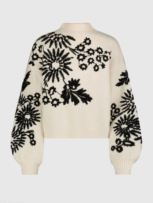 White Balloon Sleeve Cropped Mock Neck Knit Sweater - Mac Duggal