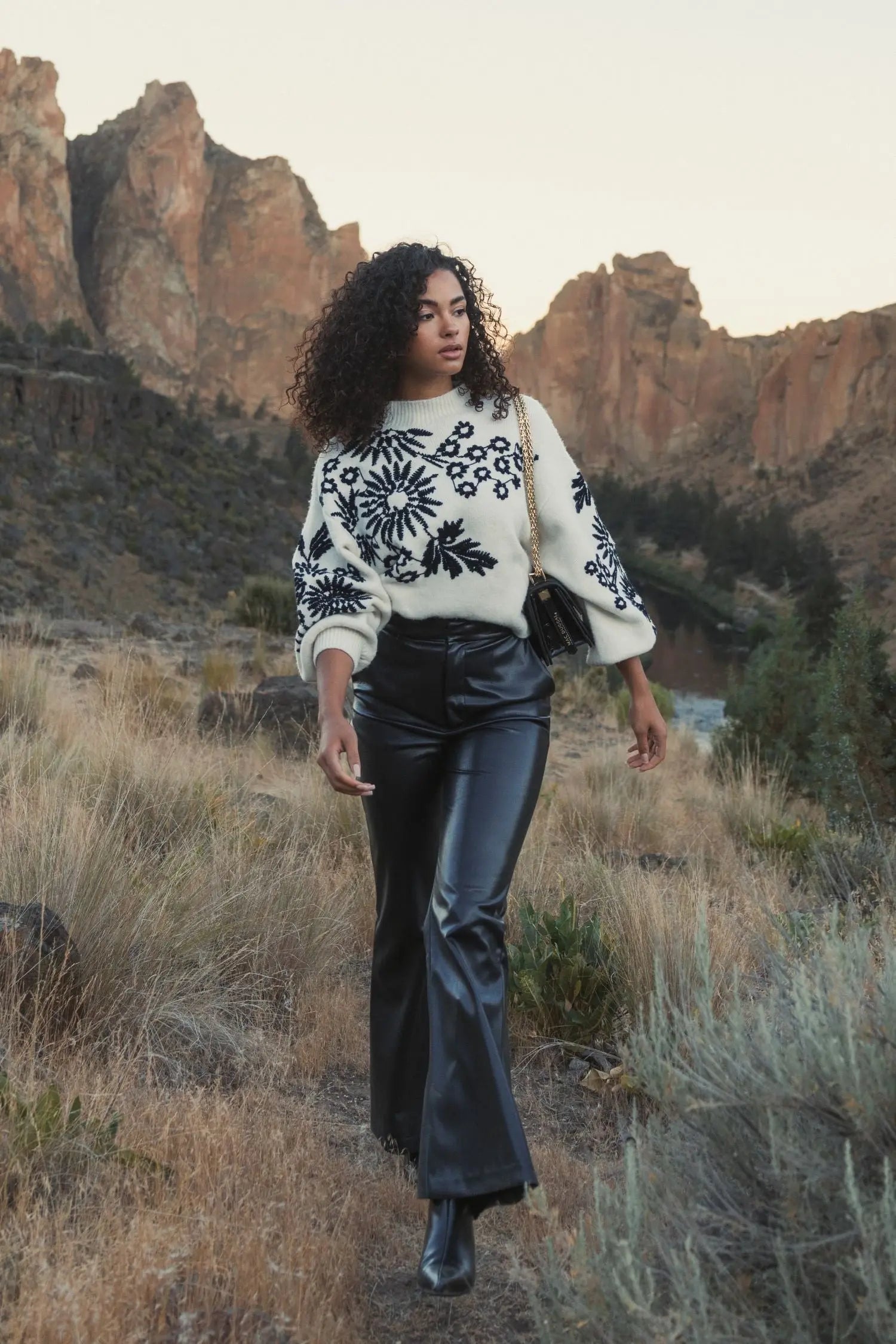 White Balloon Sleeve Cropped Mock Neck Knit Sweater - Mac Duggal