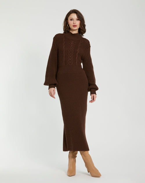 Long Sleeve Turtle Neck Knit Midi Dress