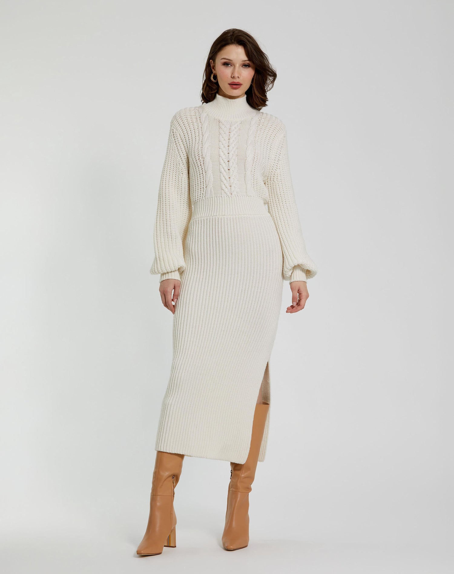 Long Sleeve Turtle Neck Knit Midi Dress