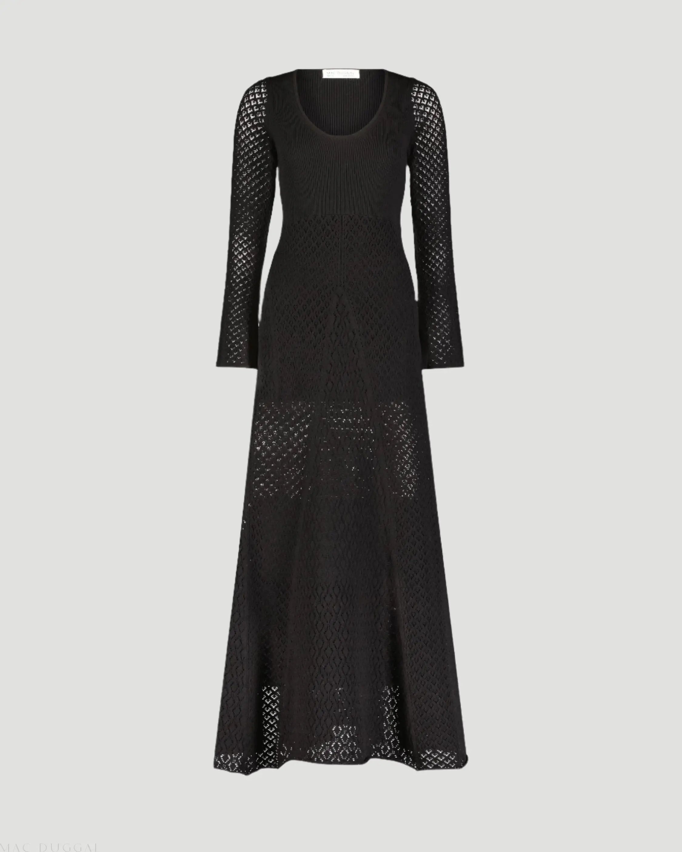 Black Scoop Neck Long Sleeve Knit Maxi Dress - Mac Duggal