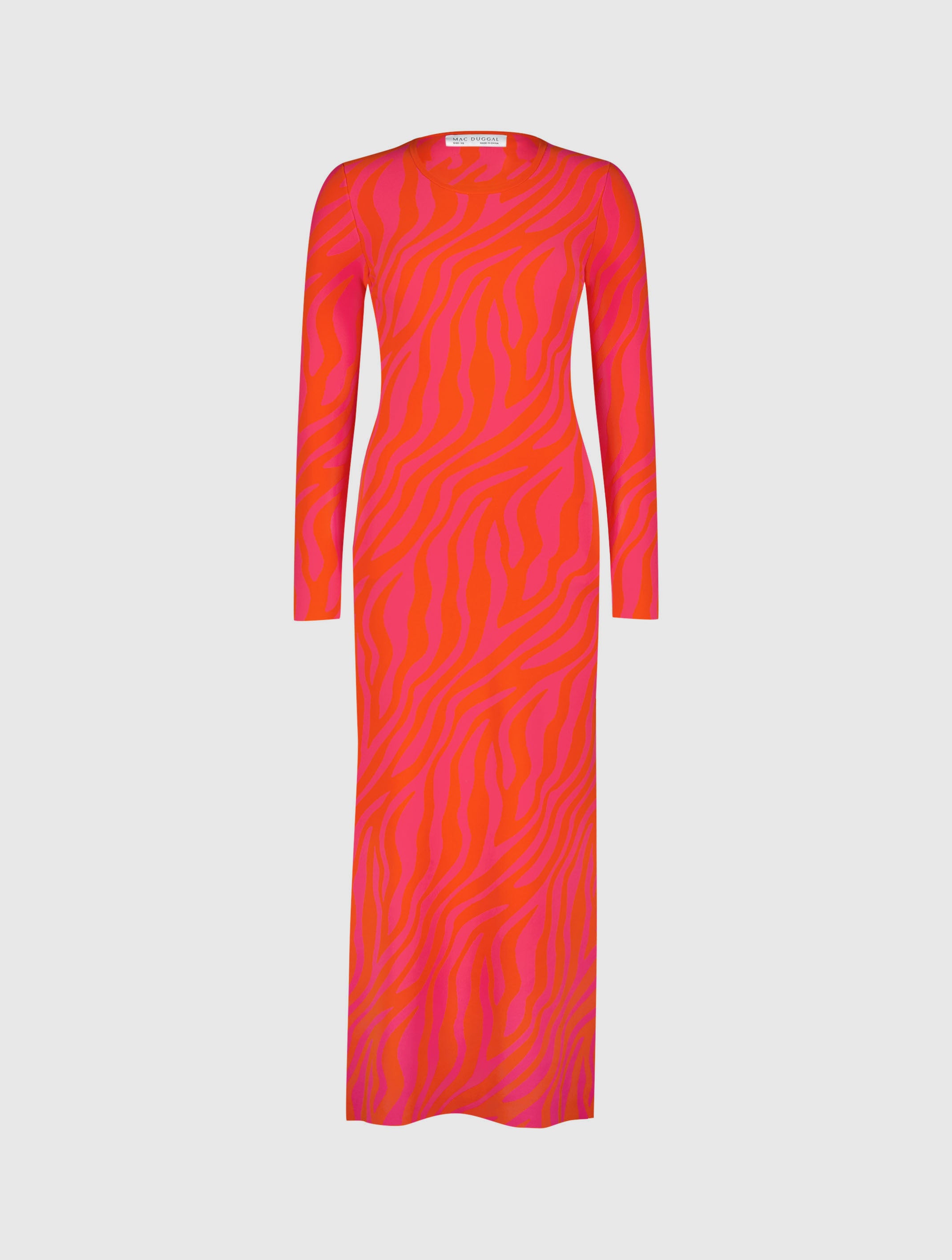 Fitted Long Sleeve Zebra Print Knit Maxi Dress