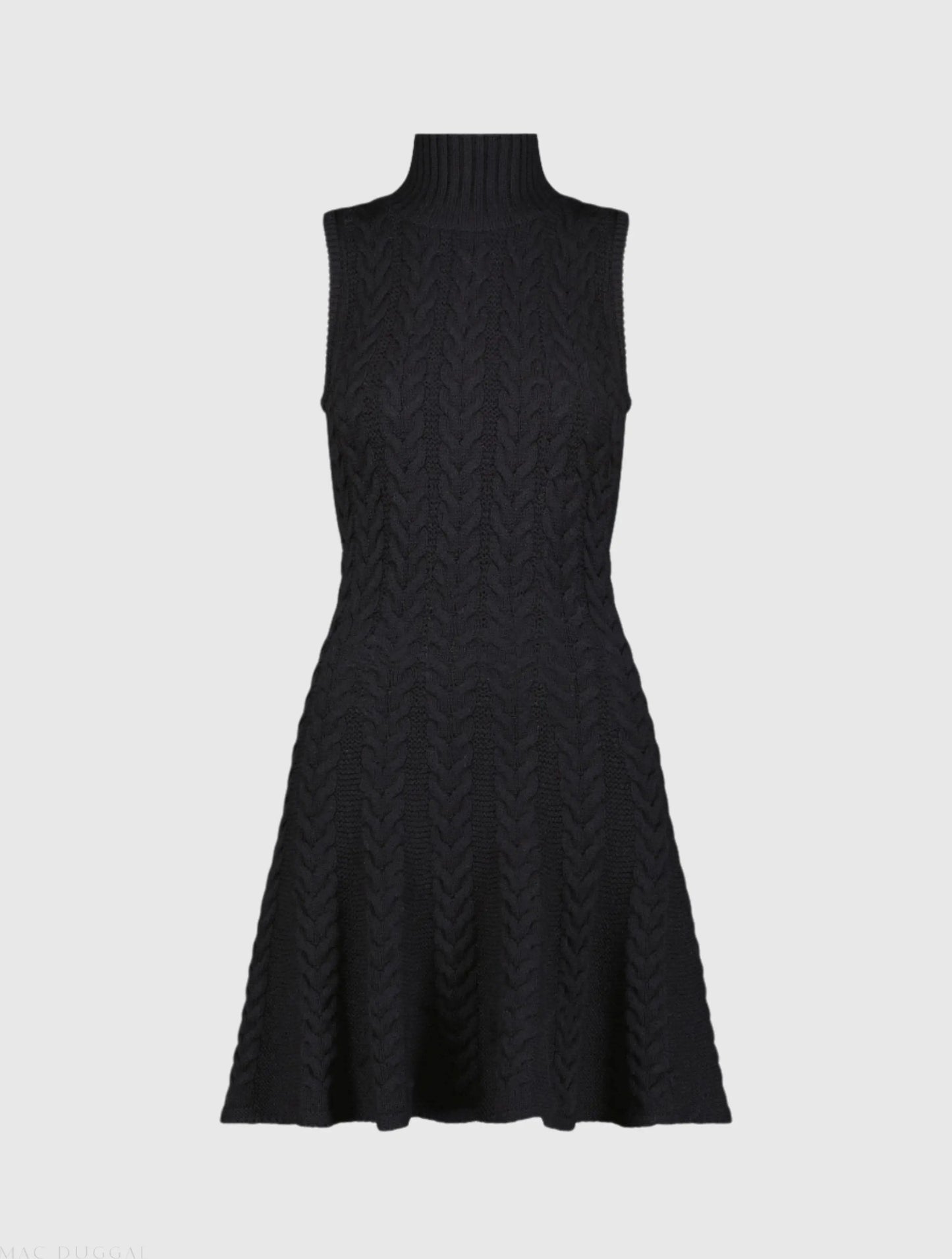 Black Cable Knit Turtle Neck Sleeveless Mini Sweater Knit Dress - Mac Mac Duggal Black Cable Knit Turtle Neck Sleeveless Mini Sweater Knit Dress - Mac Mac Duggal