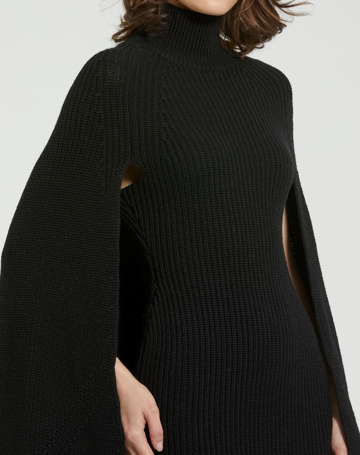 Turtle Neck Knit Cape Mini Dress