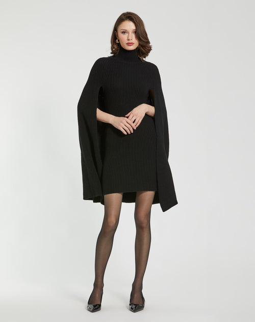 Turtle Neck Knit Cape Mini Dress