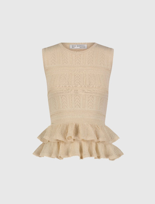 Sleeveless High Neck Knit Top With Ruffle Hem