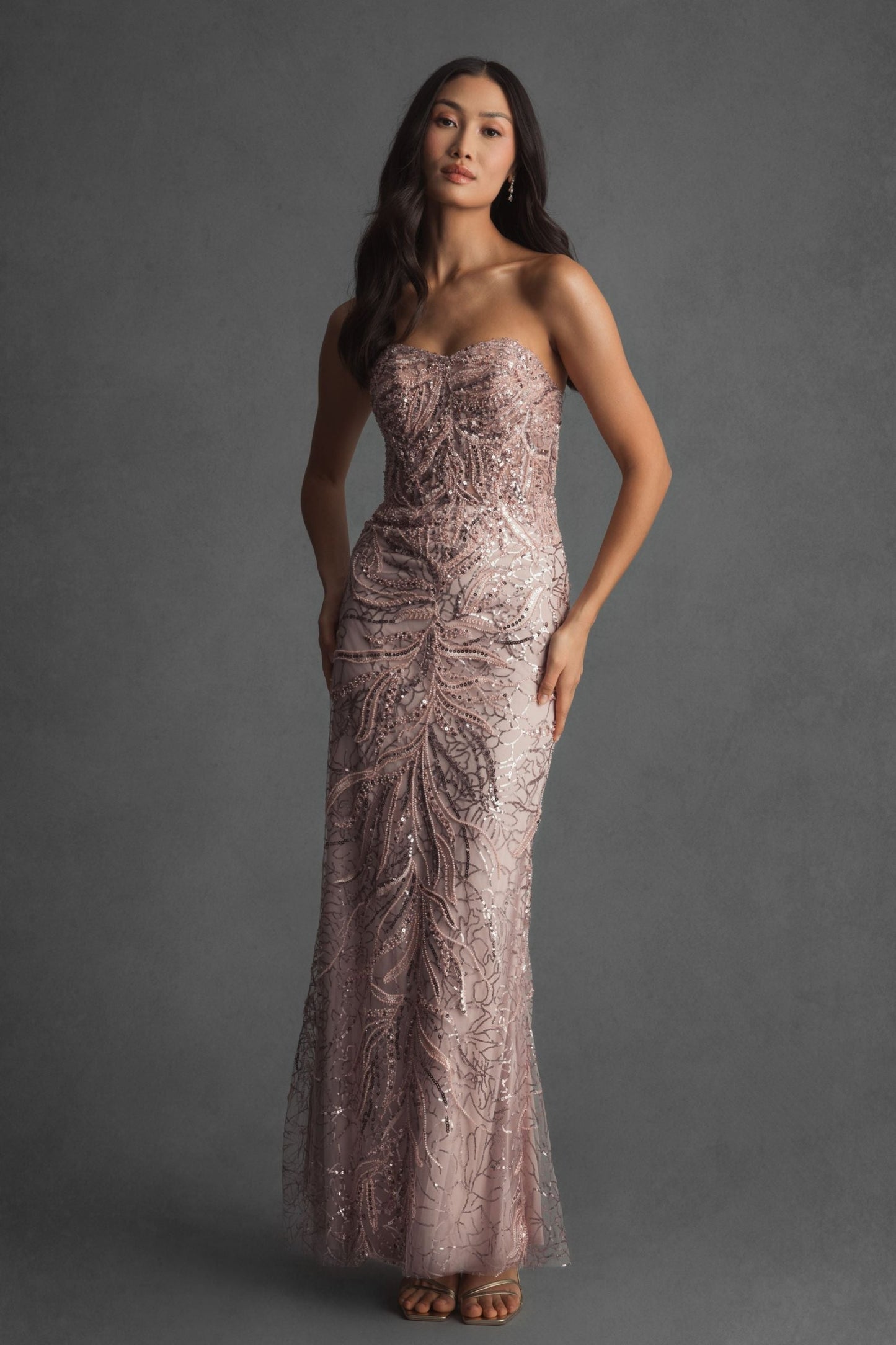 Pink Strapless Embellished Trumpet Gown