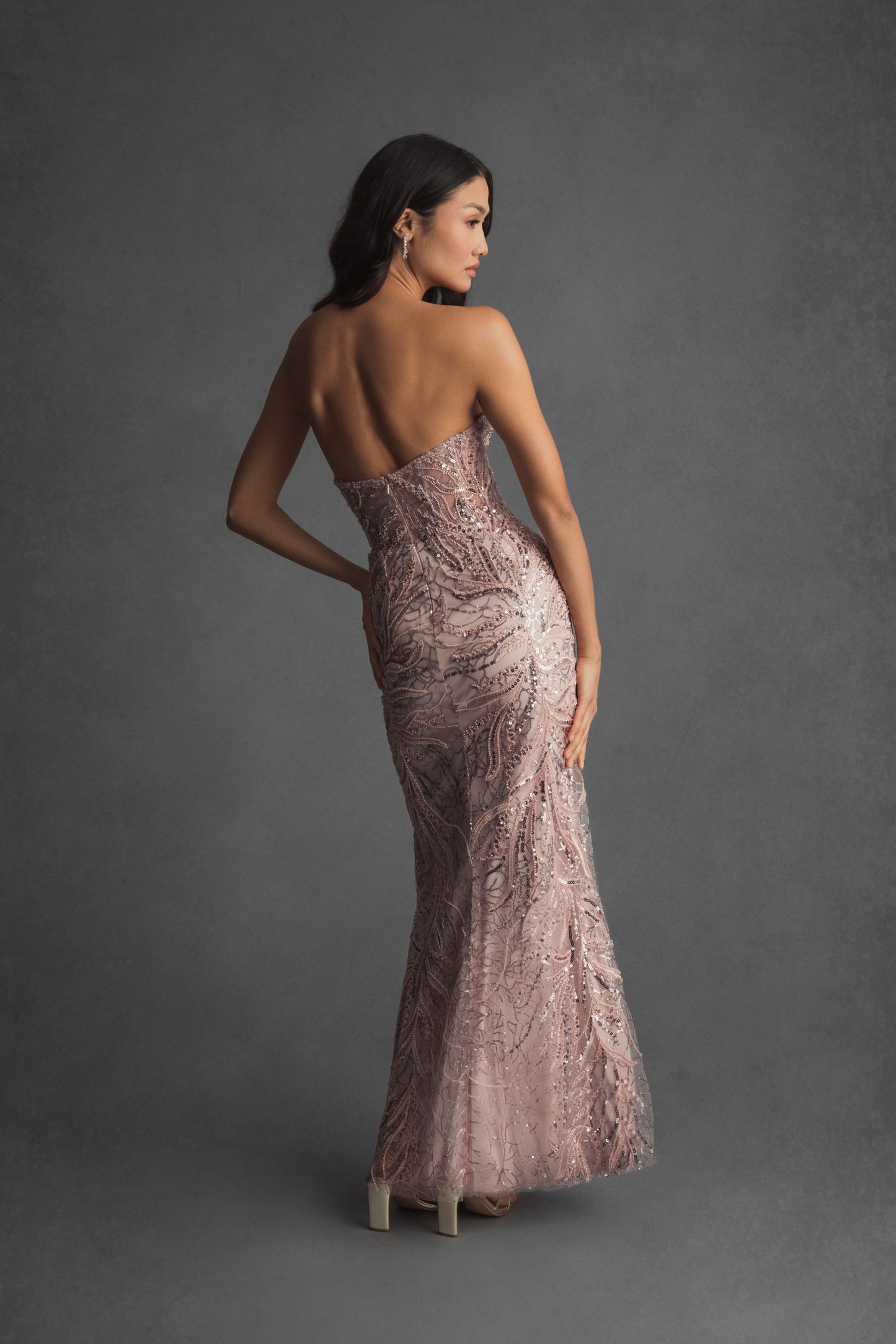 Pink Strapless Embellished Trumpet Gown