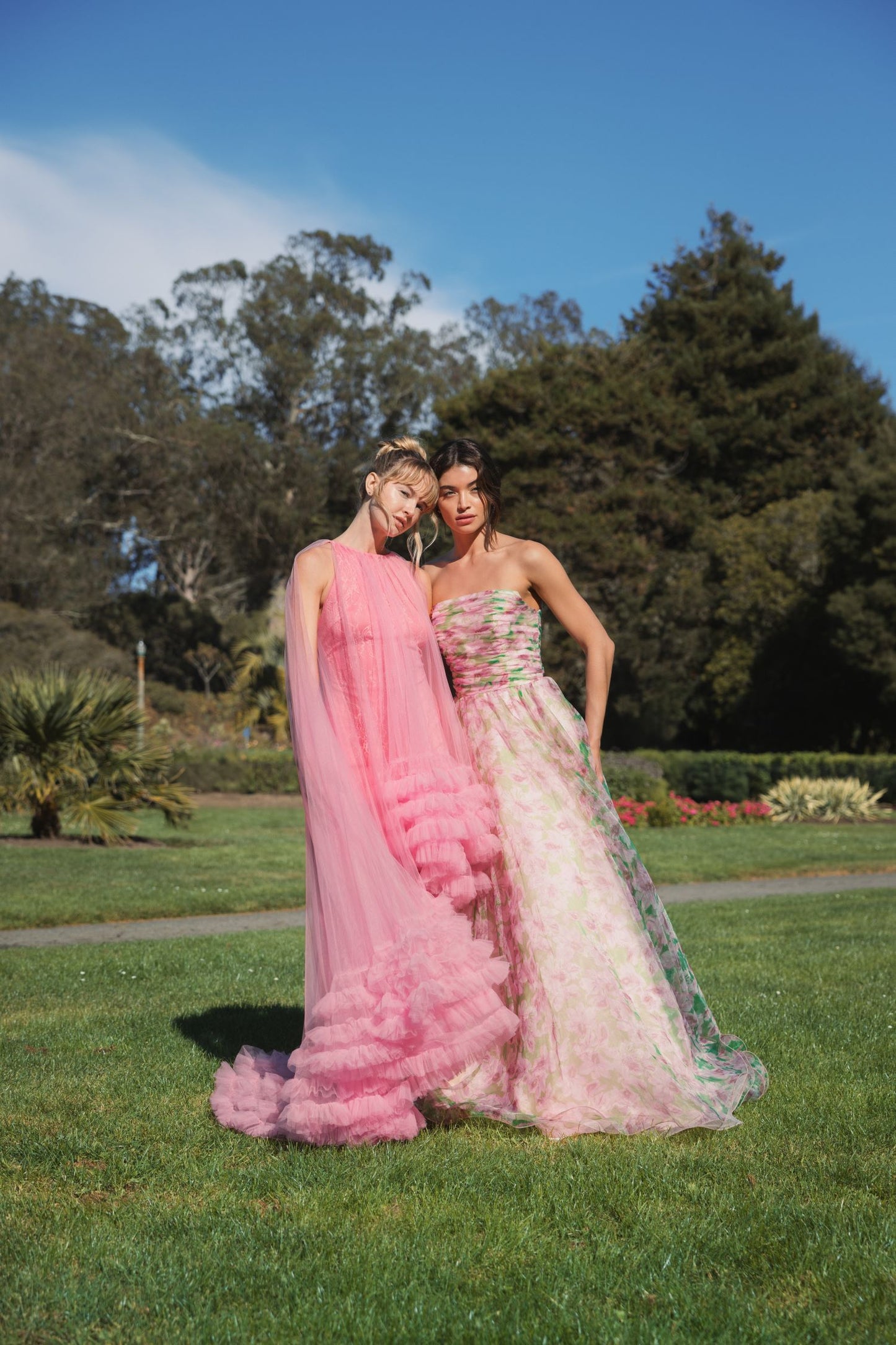 Pink Tulle High Neck Sleeveless Ruffled Hem Hi-Low Gown