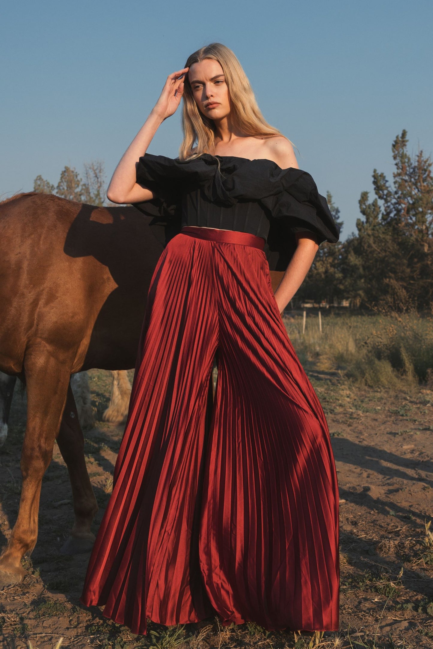 Pleated Charmeuse Wide Leg Pants - Mac Duggal