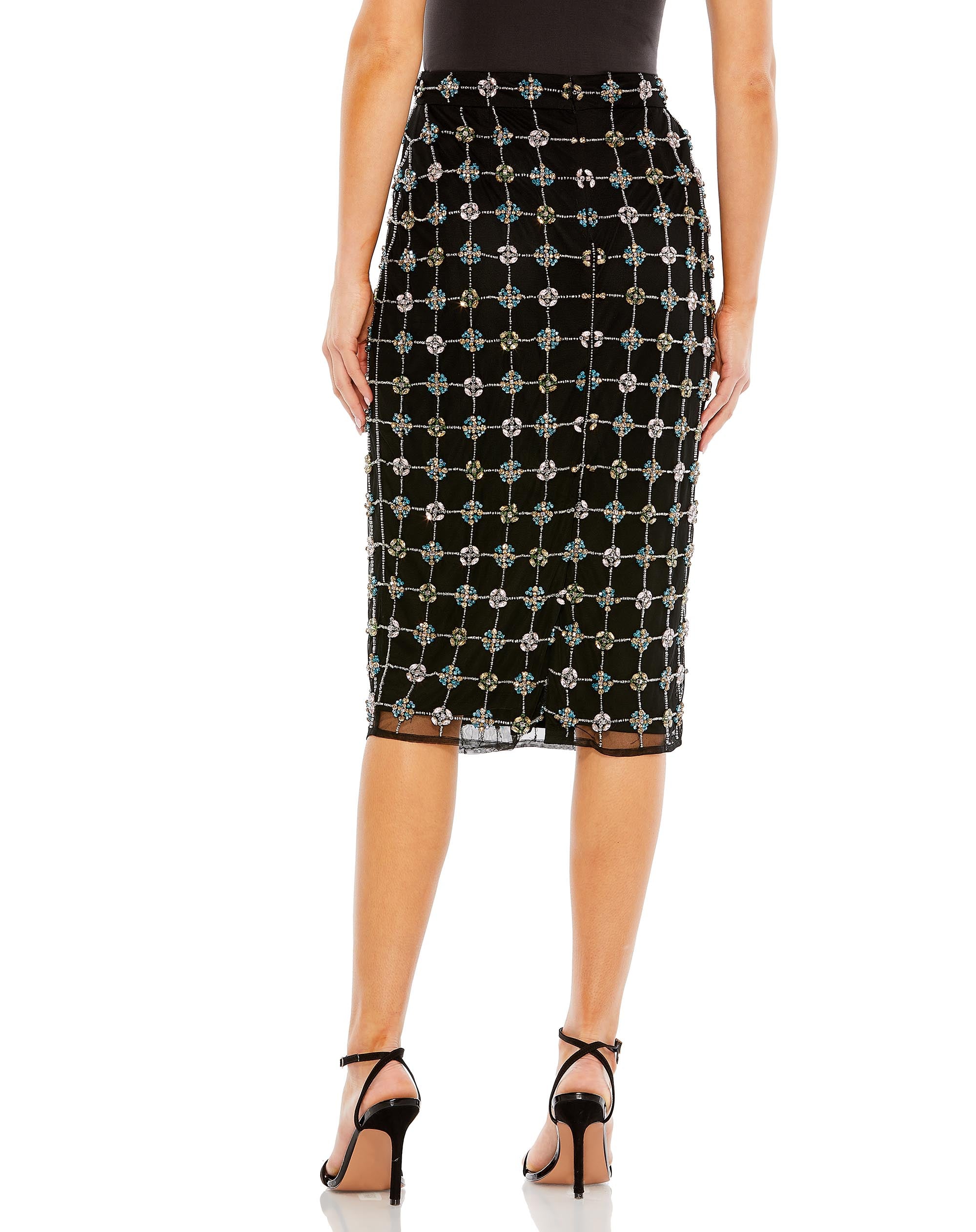 Embellished Geometrical Skirt with Rhinestones