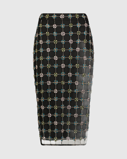 Embellished Geometrical Skirt with Rhinestones-FINAL SALE