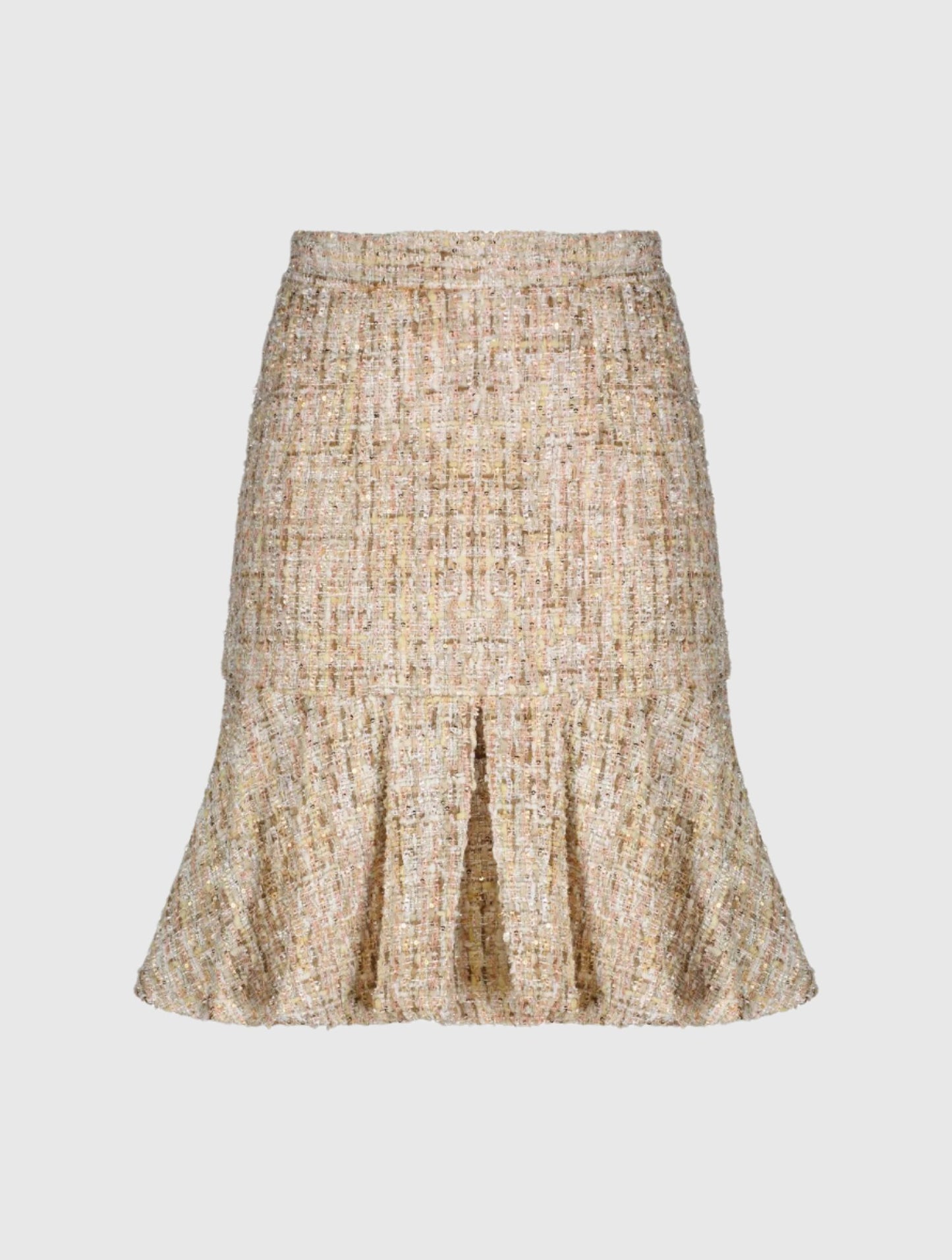 High Waist Box Pleat Boucle Mini Skirt