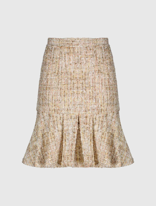 High Waist Box Pleat Boucle Mini Skirt