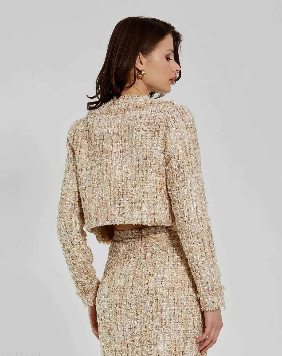 Long Sleeve Cropped Boucle Jacket - Mac Duggal