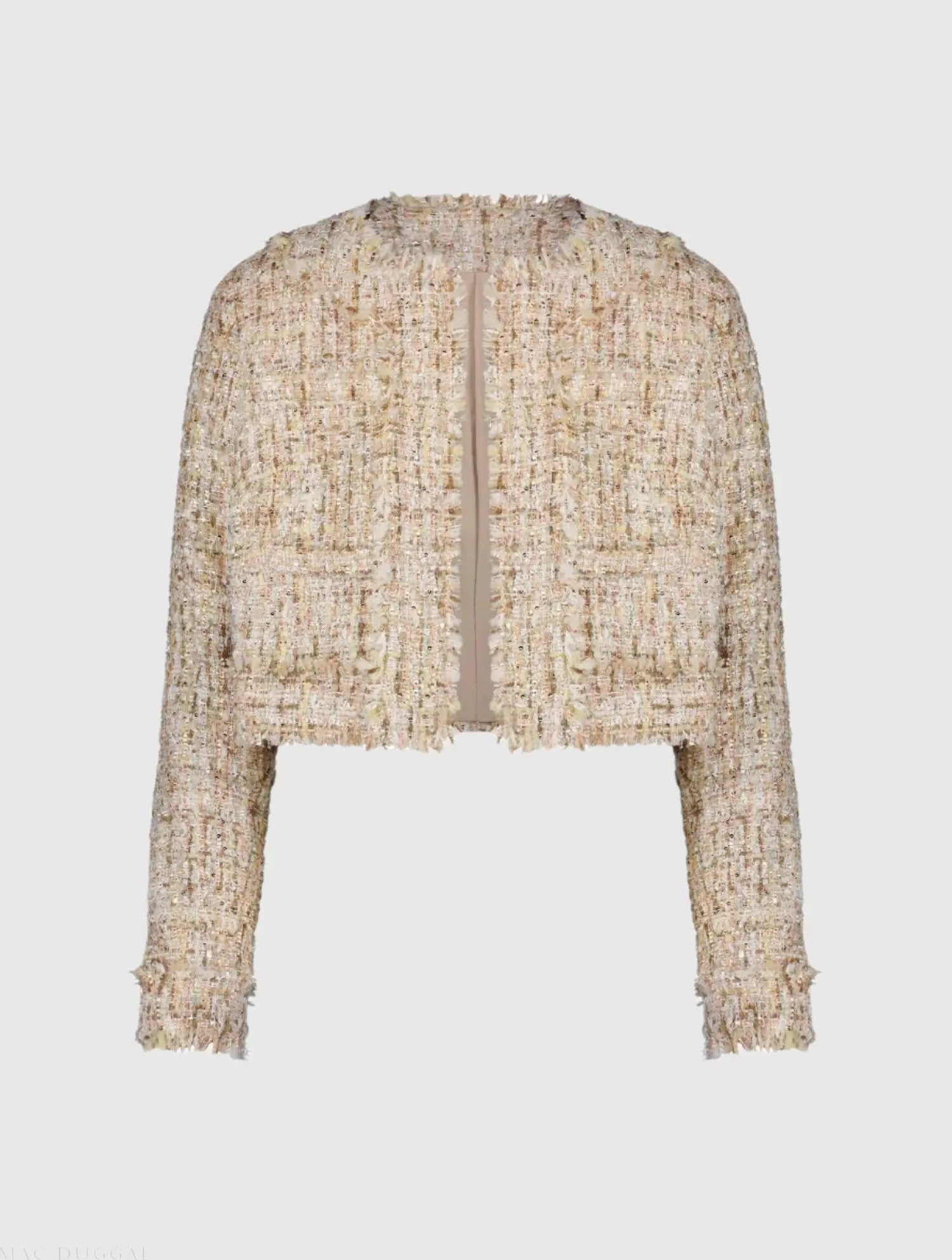Long Sleeve Cropped Boucle Jacket - Mac Duggal